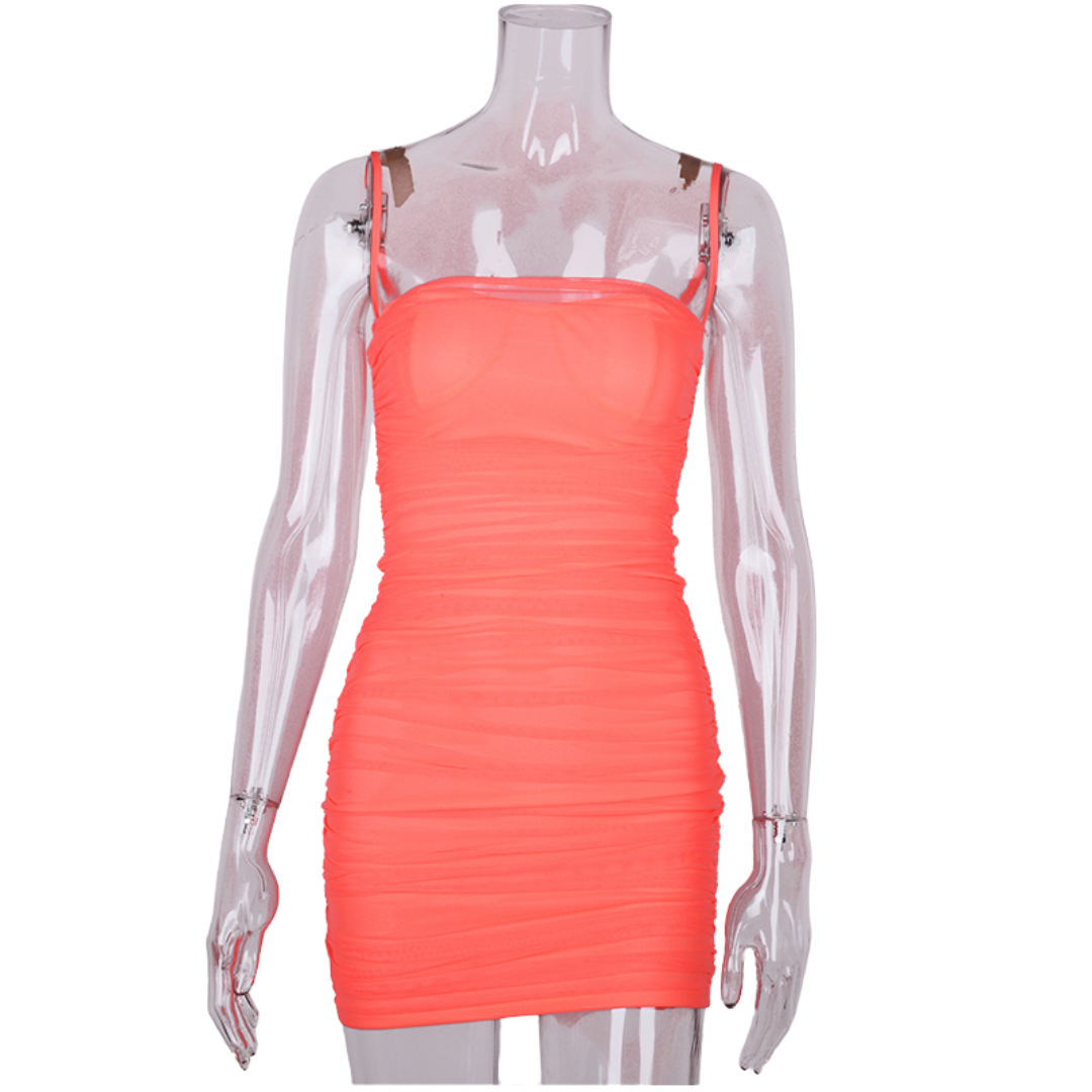 Coral Red Mesh Mini Dress