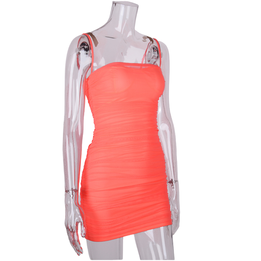 Coral Red Mesh Mini Dress