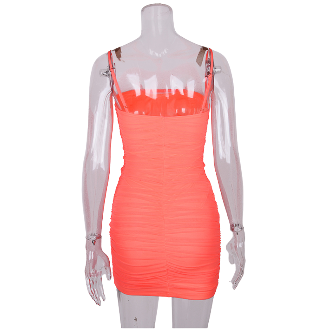 Coral Red Mesh Mini Dress