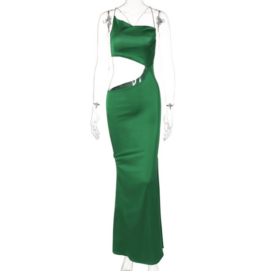 Green Satin Cutout Dress