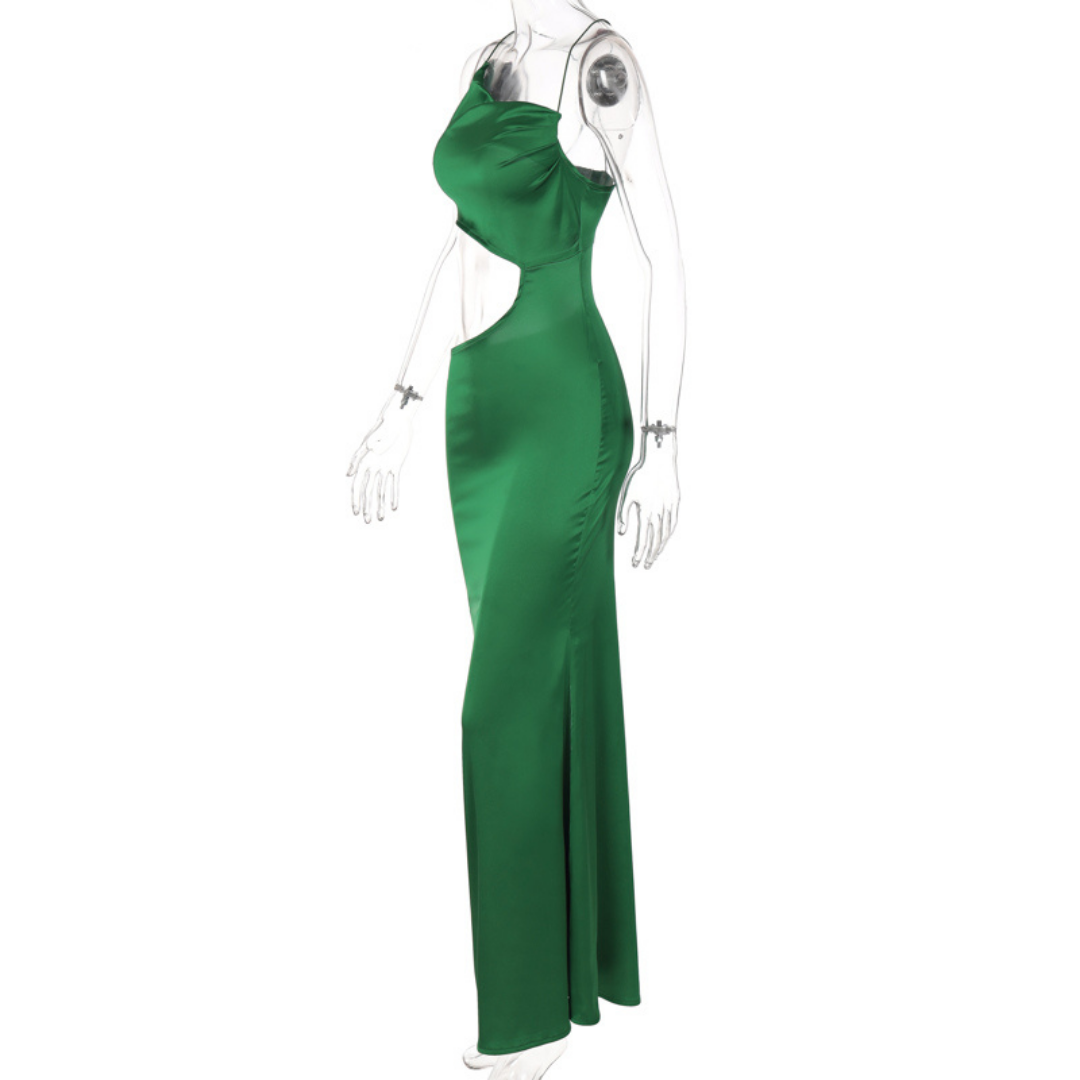Green Satin Cutout Dress
