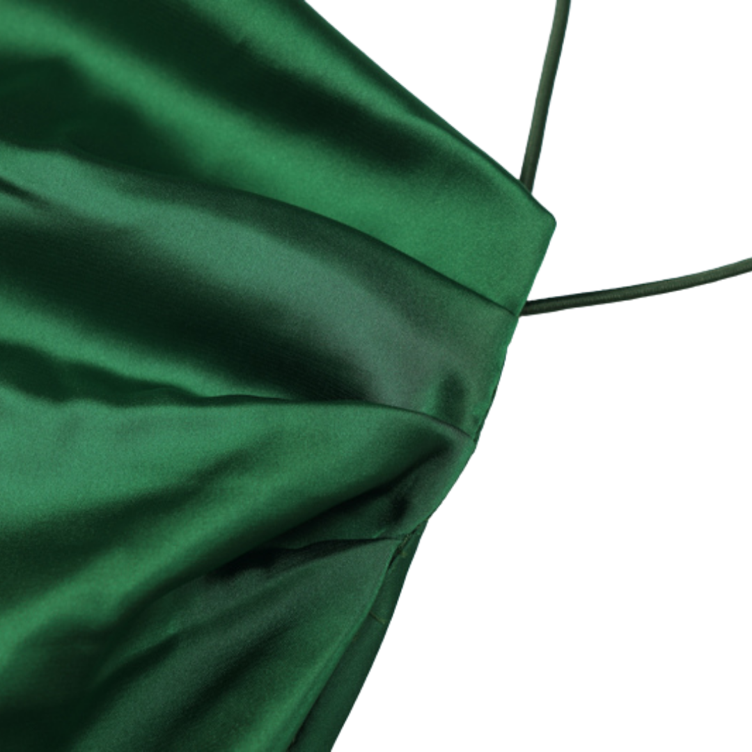 Green Satin Cutout Dress