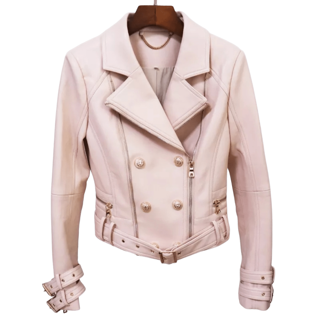 Pink Faux Leather Moto Jacket