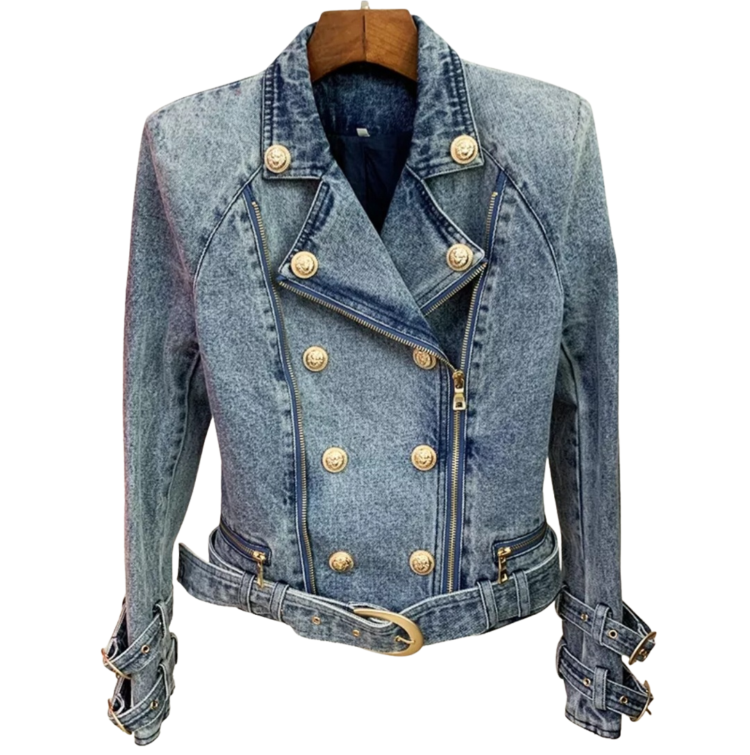 Light Blue Denim Moto Jacket