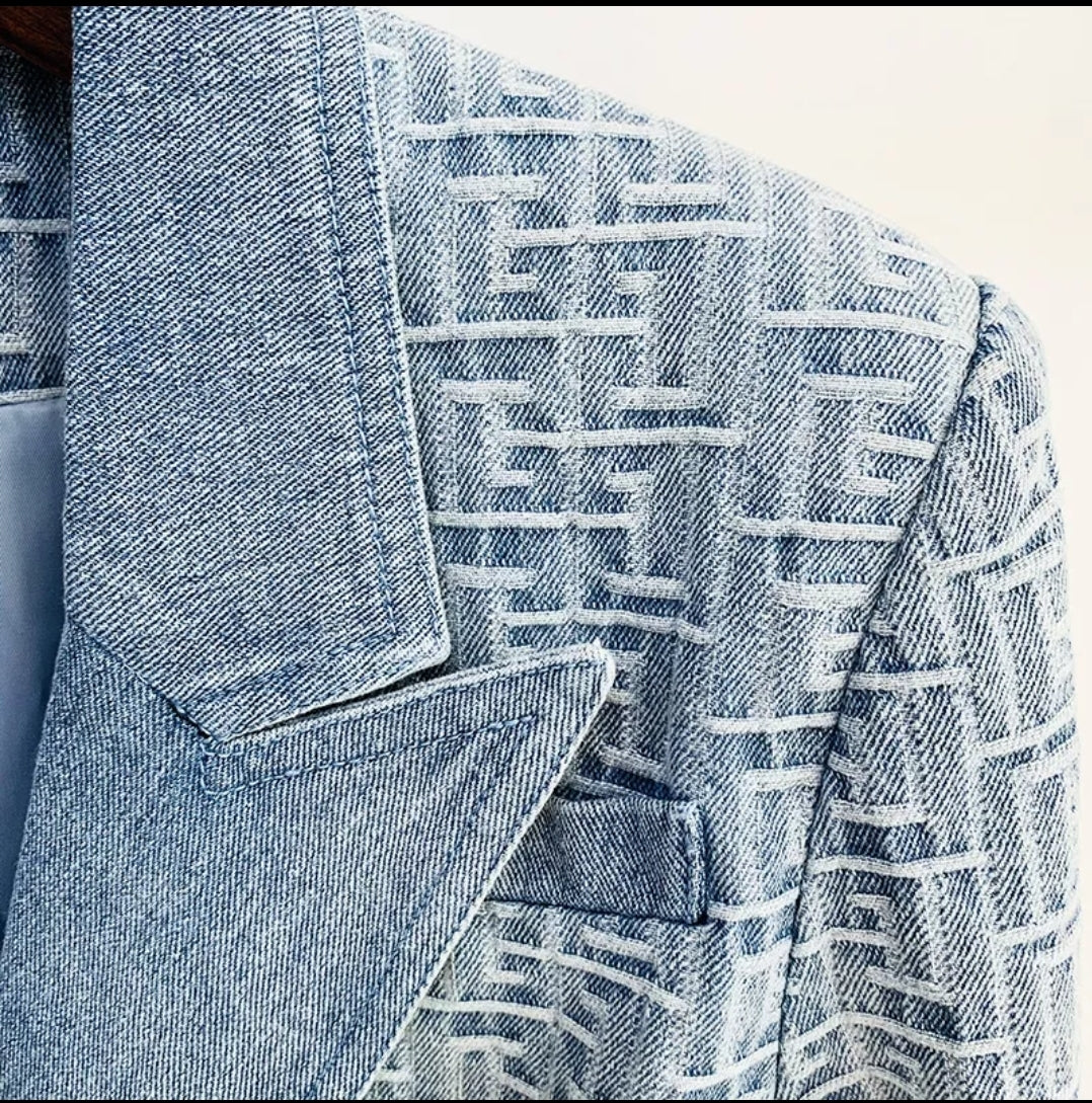 Geometric Denim Blazer