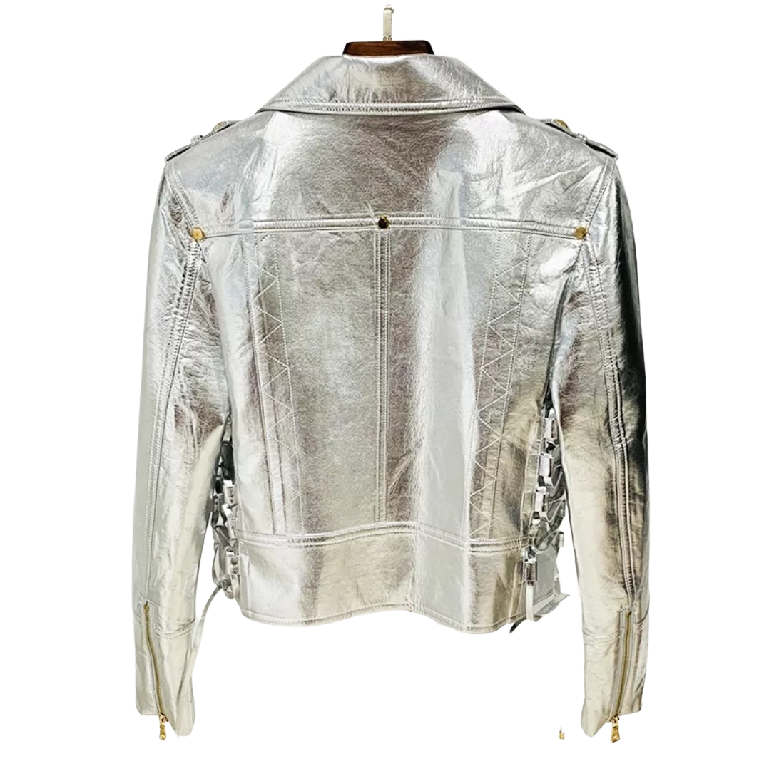 Silver Faux Leather Moto Jacket