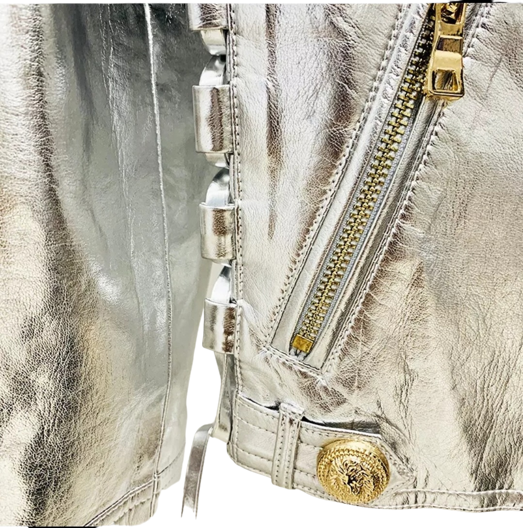 Silver Faux Leather Moto Jacket