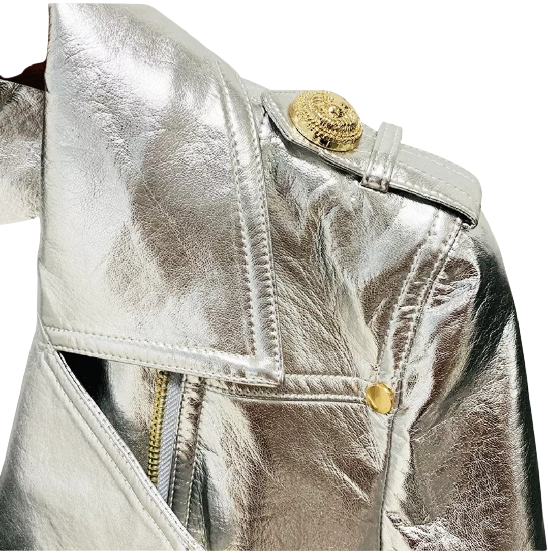 Silver Faux Leather Moto Jacket