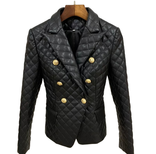 Quilted Faux Leather Blazer