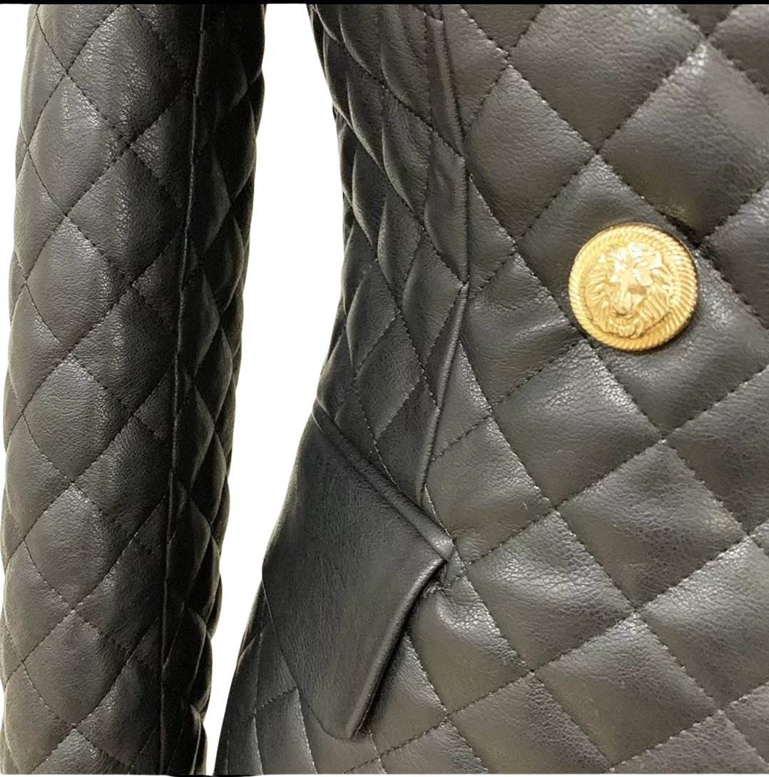 Quilted Faux Leather Blazer