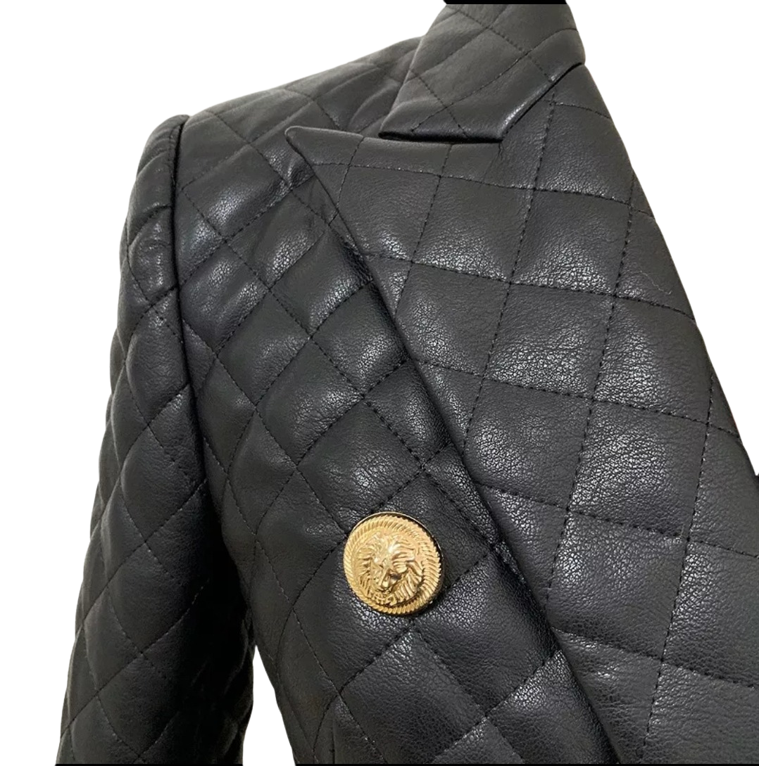 Quilted Faux Leather Blazer